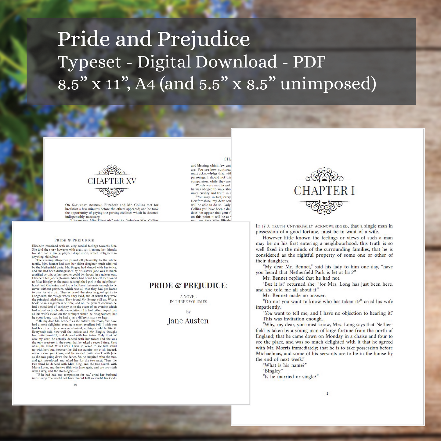 Pride and Prejudice - Typeset - Digital Download